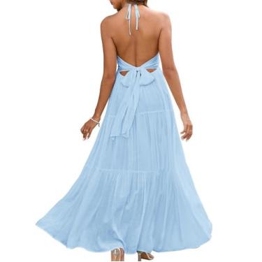 Imagem de Vestido GLNEGE Summer Maxi Beach Boho Halter com decote em V sem encos