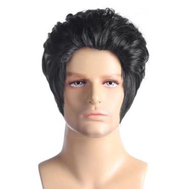 Imagem de Peruca genérica de 10 cm preta estilo Elvis para cabelos sintéticos ma