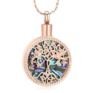 Imagem de Colar de urna árvore da vida para cinzas concha de abone joia de cremação para cinzas joia memorial nó celta para mulheres e homens, Aço inoxidável, Sem Pedra Preciosa