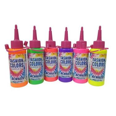 Imagem de Tinta Tie Dye Aquarela Silk Acrilex Kit 6 Cores Neon 60 mL
