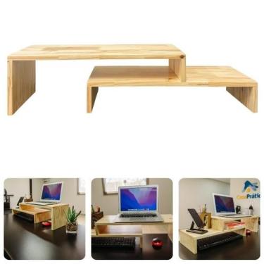 Imagem de Suporte Monitor Mesinha Noteebok Pc Computador Articulável Pinus Preto