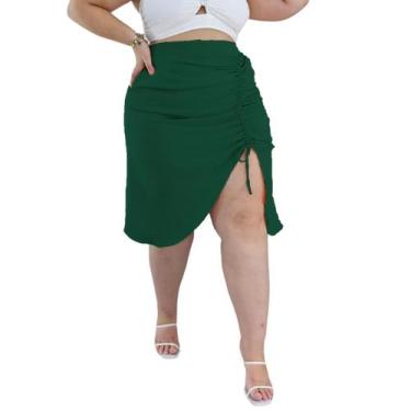 Imagem de Saia Midi Franzida Assimétrica Cintura Alta com Recorte na perna com f