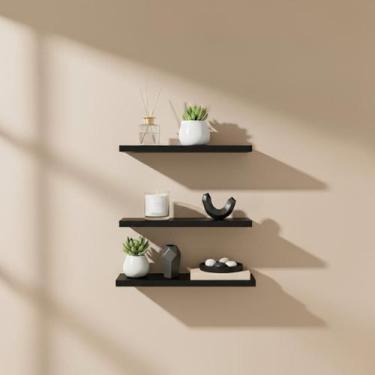 Imagem de Kit 3 Prateleiras 30cm MDF Preto Nichos Sala Quarto Banheiro - Bali mo
