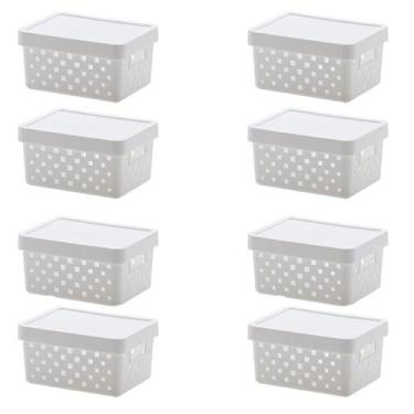 Imagem de Kit 8 Caixa Organizadora C/ Tampa 19x14x10 Quadratta  Branco - Paramou