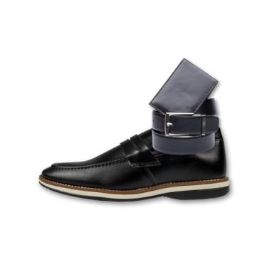Imagem de Milan Oxford Masculino, Sapato Social Clássico com Cinto e Carteira, Couro Sintético, Estilo Brogue, Preto e Marrom, Sola Confortável (Preto, BR, Adulto, Numérico, 44)