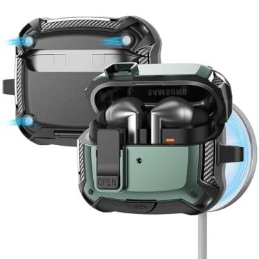 Imagem de Miimall Capa para Galaxy Buds 3 FE (2025)/Buds 3/Buds 3 Pro (2024), capa protetora com clipe de trava segura, capa protetora completa à prova de choque com Galaxy Buds série 3, verde