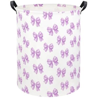 Imagem de TIBAOLOVER Cesto de lavanderia infantil cesto de armazenamento de brinquedos para decoração de quarto de meninos, cesto de berçário, cestas de presente para quarto de banho (laço roxo)