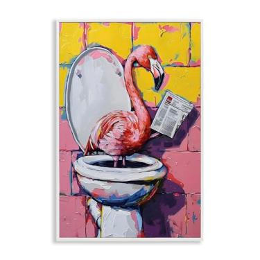 Imagem de Stupell Industries Flamingo News on Toilet White Framed Giclee Art, design by LSR Design Studio, 24 x 16