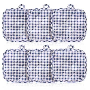 Imagem de Porta-panelas tartã azul para cozinhas, 6 peças de suportes de panela de algodão para cozinha, suporte de panelas para liberação de cozinha, trivets multiuso para cozinha (tartã azul)