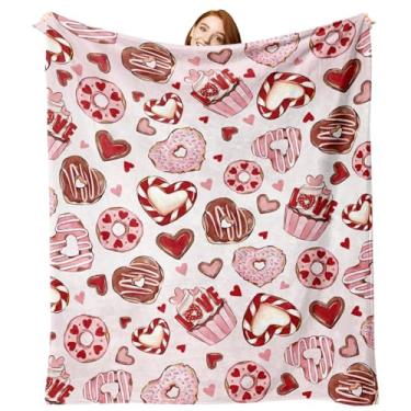 Imagem de Zzkol Cobertor de flanela para sobremesa de dia dos namorados, rosa, coração, cupcake, donut, presentes de aniversário de casamento, para mulheres, namorada, esposa, amante, cobertores românticos