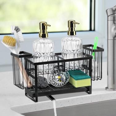 Imagem de Essovee Suporte de esponja para organizador de pia de cozinha, suporte de escova de prato de 2 níveis, suporte de utensílio de caixa de pia de aço inoxidável, à prova de ferrugem, conjunto de rack de
