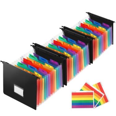 Imagem de Pacote com 3 organizadores de arquivos sanfonados, pasta expansível de 13 bolsos, importante organizador de documentos de grande capacidade com etiquetas em branco, à prova d'água, adequado para