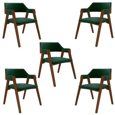 Imagem de Kit 5 Cadeiras Sala De Jantar E Jogos Carteados Madeira Maciça Poker Veludo Verde-imbuia G42 - Gran Belo