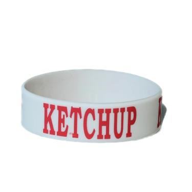 Imagem de Culinary ID Bands Pulseira de silicone "Ketchup" para garrafa de apertar de 350 ml – Ideal para uso com garrafas de apertar e garrafas de molho, durável e elástica, branca