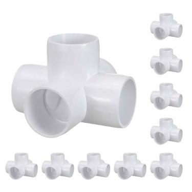 Imagem de Pacote com 10 encaixes de tubulação de cotovelo de PVC SCH40 de 1/5.1 cm, encaixe cruzado de saída lateral de canto de cotovelo de PVC de 5 vias, conectores de tubo de grau de móveis para projeto DIY