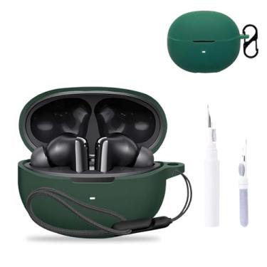 Imagem de NOUKAJU Capa QCY MeloBuds N70, capa protetora para fone de ouvido (com mosquetão + cordão + caneta de limpeza) à prova de quedas, arranhões, à prova de choque, capa para QCY MeloBuds N70 (verde)