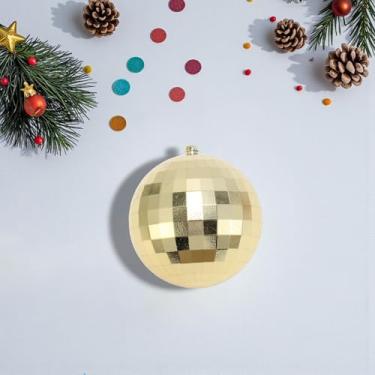 Imagem de Generic 1 peça de bolas de Natal ornamentos de bola de Natal quadriculada sem laço de plástico dourado brilhante 8 cm