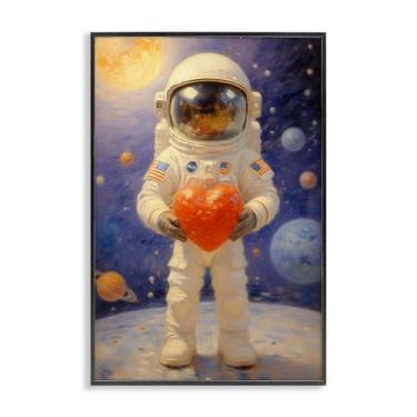 Imagem de Stupell Industries Astronauta segurando coração preto emoldurado arte giclée, design por Angie Hawke, 24 x 16