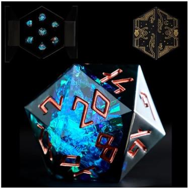 Imagem de Sharp Edge DND Dice with Glowing LED Display Box - Premium Polyhedral Resin Dice for Dungeons and Dragons | Includes Bonus Stickers | Dungeons and Dragons (TTRPG) Dice Set