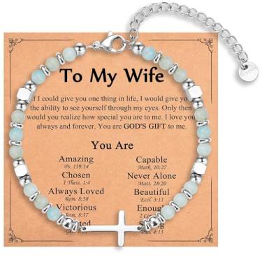 Imagem de IKIATY Pulseira de cruz religiosa para mulheres, meninas, presentes cristãos para filha, neta, irmã em Cristo, amiga, sobrinha, aniversário, Natal, Páscoa, Dia dos Namorados, Formatura, adjustable