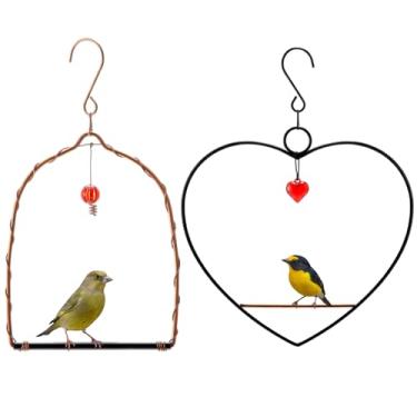 Imagem de LemonRoad 2 peças de balanço de beija-flor, armação de metal, balanço de passarinho com decoração vermelha, poleiro de beija-flor de cobre com ganchos de ferro S para pendurar em ambientes internos e