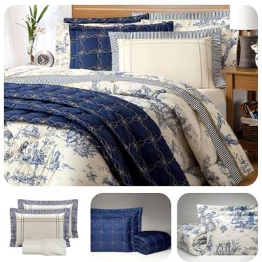 Imagem de Kit Completo 09 Peças Edredom + Cobre Leito + Lençol Casal, Queen ou King Porcelana (Queen)