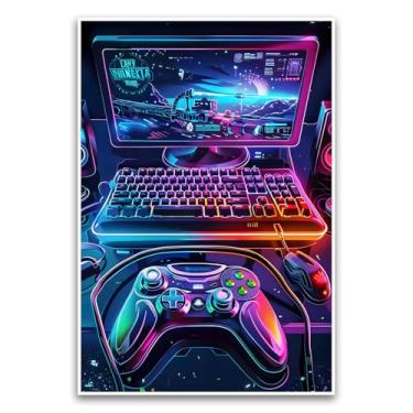 Imagem de Arte de parede de pôster retrô de jogos - decoração futurista de jogos - decoração colorida de sala de videogame - pôster de arte digital - estética de jogos neon - arte decorativa de parede para casa