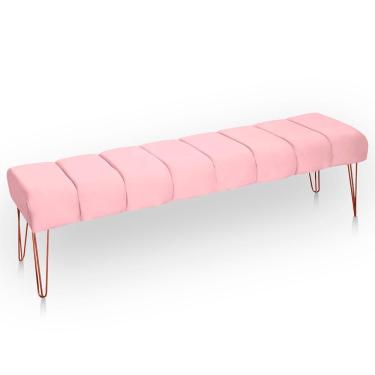 Imagem de Recamier Estofada Casal Luxo Veludo Cor Rosa Bebe