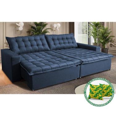 Imagem de Sofá Sem Caixa Retrátil Reclinável 2,15m Cama Inbox França Velusoft Azul