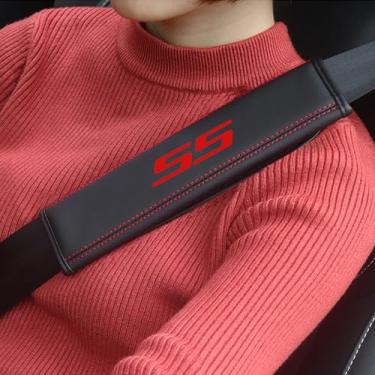 Imagem de Magaradula Capas de cinto de segurança Camaro SS compatíveis com acessórios de carro Camaro SS Almofadas de alça de ombro de couro 2 peças de condução confortável com segurança (preto) (H-HJD-SS)