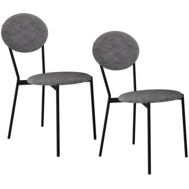 Imagem de Kit 02 Cadeiras Estofada Para Sala De Jantar Azuri Preto C01 Linho Prata - Lyam Decor