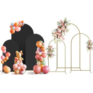 Imagem de Holldoor Conjunto De Suporte E Capa Para Cenário Em Arco, 3 Arcos De Metal Para Balões De 1,2 M, 1,5 M E 1,8 M, Estrutura De Suporte Arqueada Dourada Para Casamento, Festas, Aniversários, Decorações