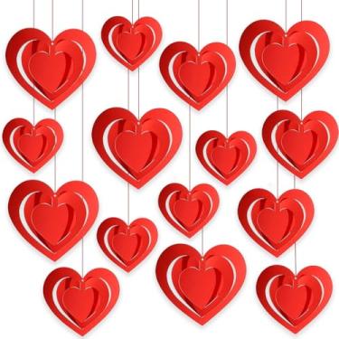 Imagem de 15 peças de redemoinho de coração de dia dos namorados, redemoinhos de coração vazado vermelho 3D com fita vermelha para decoração de festa de noivado e aniversário de casamento galentinos