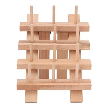 Imagem de Rack de madeira para linha de costura, suporte dobrável de 12 carretéis, organizador de armazenamento para sala de costura, artesanato, madeira de faia, 12.6cm x 16.2cm