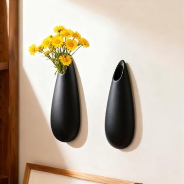 Imagem de GDSZJLJ Vaso de cerâmica de parede clássico, conjunto de 2, vaso de parede preto para pendurar, decoração minimalista universal para casa e presentes