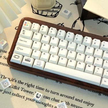 Imagem de TIMSEKER Teclado PBT com perfil cereja de 130 teclas, capa de teclado branca minimalista com sublimação de tinta de cinco lados para teclado mecânico de jogos com layout ANSI