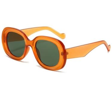 Imagem de HCPIHF Óculos de sol retrô oval com estampa UV400, óculos de sol da moda, punk, redondo, feminino e masculino (laranja-verde)