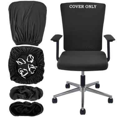 Imagem de VZLQZJMKY Conjunto de 4 capas de cadeira de escritório, capa para cadeira de escritório, capa para cadeira de computador, com 4 alças elásticas antiderrapantes universais, apoios de braço, almofadas