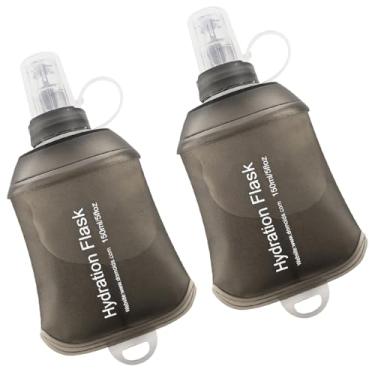 Imagem de WILDREEDS Frasco macio de 150 ml, garrafa de água macia dobrável de TPU para pacote de hidratação, colete de corrida, garrafa de água dobrável para caminhadas, ciclismo, escalada, 2 peças, cinza