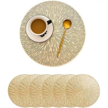 Imagem de Kit 6 Jogo Americano Sousplat PVC Redondo Dourado Para Mesa de Cozinha Sala de Jantar(B1011-KIT6)