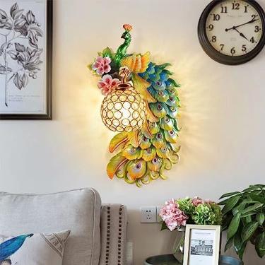 Imagem de Luminária de parede LED American Creative Art Peacock para sala de estar, quarto, escritório, casa de campo, hotel, quarto infantil, corredor (DA Direita)