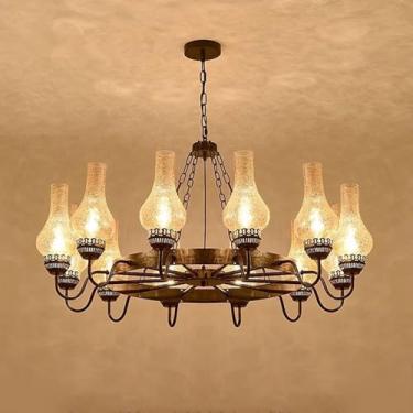 Imagem de Luminária pendente vintage industrial com LED, estilo americano criativo, ideal para sala de estar, restaurante, quarto, casa de campo, loft, loja de roupas, café, bar, casa de família (T 12