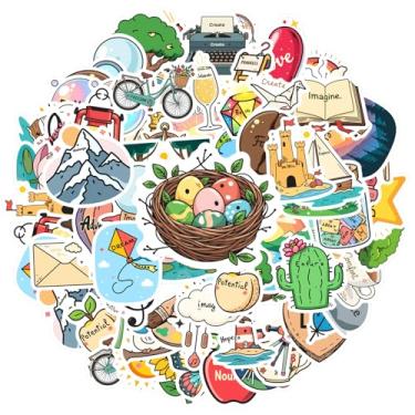 Imagem de 70 peças, citações positivas, natureza, aventura, criatividade, inspiração, artigos de papelaria, adesivos faça-você-mesmo, adesivos criativos para notebook, bagagem, celular, copo, faça você mesmo