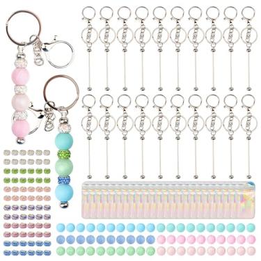 Imagem de Conjunto de 96 chaveiros com contas a granel para fabricação de chaveiros, com miçangas, barra de silicone, contas espaçadoras, presentes DIY para mulheres e homens, artesanato