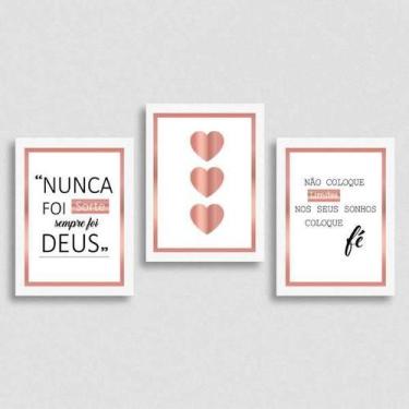 Imagem de Kit 3 Quadros Frases Questão De Fé 24X18Cm Branca - Quadros On-Line