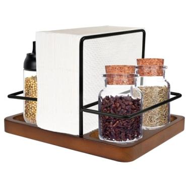 Imagem de 1 peça suporte de guardanapo de madeira porta-guardanapos giratório 360° organizador de guardanapo de sal e pimenta dispensador de serviço elegante para mesa de jantar bancada escritório