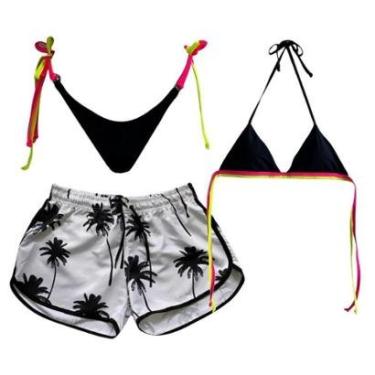 Imagem de Short Tactel Moda Praia e Conjunto Biquíni Amarração Neon-Feminino
