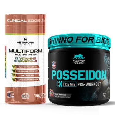 Imagem de Kit Multivitamínico 60 Tabletes Metaform + Pré Treino Posseidon 250g Nutrition For Bigs-Unissex