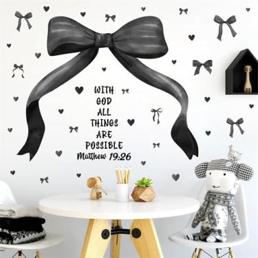 Imagem de Adesivos de parede com laço preto grande aquarela gravata borboleta decoração de parede para quarto de meninas adolescentes arcos decalques de festa chá de panela para pano de fundo, destacar e colar