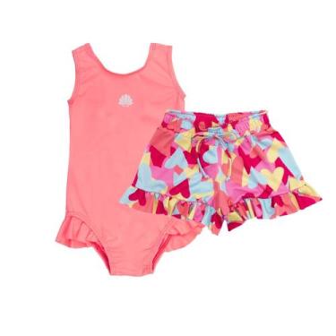 Imagem de Maiô Praia Infantil +Shorts Saída De Praia Menina ProteçãoUV - Fofotin